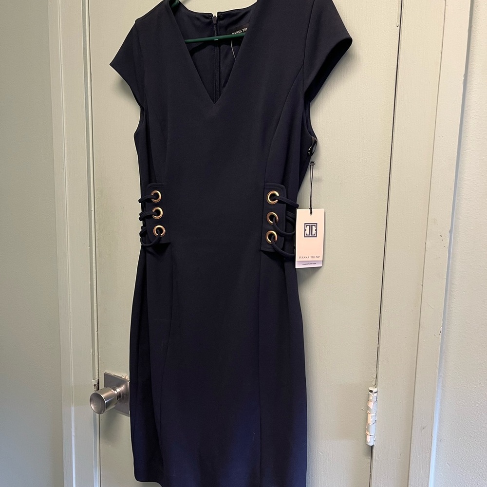 Ivanka Trump Navy Dress with Gold Eyelets